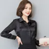 Blouzen voor dames shirts stinlicher satijn zijden shirt vrouwen lente herfst lange mouw elegante werkkleding tops Korean mode wit blauw zwart blouse shirt 230309