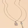 Colliers pendentifs 2 pièces/ensemble femmes mode cristal clé serrure collier pour amoureux Simple clavicule chaîne fête bijoux cadeaux