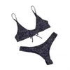 Damen-Bademode, Damen-Badeanzug, sexy Rücken, selbstbindender Tanga-Bikini-Set, Sommer-Badeanzug, zweiteilig, gepunktete Strand-Badeanzüge