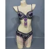 Desgaste do palco 2023 mulheres adultas mulheres lantejoulas de dança de dança de lantejoulas Conjunto de 3pcs BRA Panty Belt Sexy Night Dit.