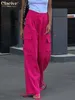 レディースパンツカプリスクレイシブビンテージルーズピンクカーゴパンツ女性秋のファッションハイウエストワイドズボンストリートヒップホップフルレングスパンツポケット230309