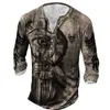 T-shirt da uomo 2022 T-shirt a maniche lunghe da uomo Cothing 3D Ship Print Henley Shirt T-shirt da uomo vintage in cotone T-shirt oversize Uomo Top G230309