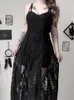 Casual Dresses Vintage Gothic Lace Sexig Bandage Midi 2023 Women Grunge Eesthetic Black Punk Sling Party Wear Alternative Clothes