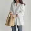 Chemisiers pour femmes Streetwear à lacets décontracté blanc femmes cordon à manches longues chemise femme col en v ample tunique hauts vêtements Blusas 23839