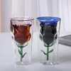 Wine Glasses 190ml Double Wall Rose Flower Shape Glass Creative Cocktail Cup Coffee Mug Bar PartyDrinkware Lover Couple Xmas Gifts