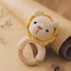 Rattles Mobiles 5PC Baby Rattle Toys Cartton Animal Crochet Wooden Rings Rattle DIY Crafts Teething Rattle Amigurumi For Baby Cot Hanging Toy 230309