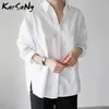 Women's Blouses Shirts KarSaNy White Oversize Boyfriend Shirt Women Tops Long Sleeve Ladies Office Blouse XL Woman White Blouse Cotton Lazy Shirt Black 230309