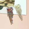 Dangle Earrings Flower Design Crystal Long Tassel For Women Colorful Rhinestones Drop Earring Statement Jewelry UKEN