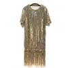 Casual Dresses Bling Sequined Women Short Sleeve Sequins Dress Woman Shiny Talssel Party