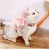 Cat Collars Leads Dog Harness Dress Vest Clothes Lead Pearl Bowtie Fancy Small Pet Cute Girl 230309