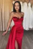 Sexy Red Mermaid Prom jurken Sweetheart Sweetheart lovertjes Draped High Side Split Sweep Train Formele avond Pageant Verjaardagsfeestjes Jurken Custom