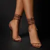 2021 مصمم جديد أحذية Gladiator Micro Suede Lace Up Fashion Sandals Stiletto Heel Chic Sandals High High Cheels Women Party Shoes285Q