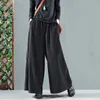 Women's Pants Capris Johnature Women Vintage Corduroy Wide-leg Pants Solid Color Elastic Waist Casual Loose Trousers Spring Fashion Pants 230309