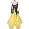 Stage Wear High End Ballroom Dance konkurencja sukienka Kobiet Performance Czarna krystalicznie żółta spódnica z długim rękawem tango