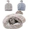 Cat Beds Furniture Long Plush Winter Pet Round Cushion House 2 In 1 Self Warming s Sack Cozy Sleep Bag Basket For Small Dog 230309