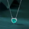 Romantyczne luksusowe 925 Srebrne sercowe wisiork Naszyjnik Kobieta projektant biżuterii Zielona 5a Cubic Zirkonia Diamond Choker Naszyjniki Gilfriend Giref