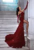 Robe de bal sirène rouge sexy, grande taille, pour femmes, occasions spéciales, chérie, paillettes, plis, fente latérale haute, longueur au sol, robes de soirée formelles, personnalisées