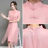 Ethnic Clothing Cheongsam Qipao Spring Summer Chinese Traditional Dress Female Banqute Sexy Oriental Vietnam Pink TA1251