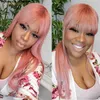 Synthetic Wigs Pink Wig Straight with Bangs Brazilian Remy Ginger Human Hair s Pre Plucked for Women Rebecca 230227