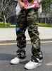Mäns jeans camo byxor baggy hip hop byxor för män överdimensionerad last streetwear denim y2k man trendyol kvinna casual grön 230309