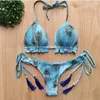 Kvinnors badkläder Kvinnor Floral Print Frill Trim Bikini Set Two Piece Halter Triangle Tie Side Baddräkter Sträng Tong Ladies Bathing