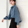 Women's Blouses Shirts Women's shirt retro lapel spring autumn lantern sleeves women's shirt white top long sleeved black women's tuning 230406