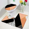 Tappeti 3Pcs Tappetini da bagno geometrici Set Creative Gold Line Tappeto per porta in marmo rosa nero Stampa moderna Decorazioni per il bagno Tappetino antiscivolo per WC