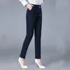 Damesbroeken Capris Aankomst Elegante potloodbroek voor vrouwen Hoge taille Werk Draag Zittevangen klassieke formele vaste rechte capris broek 230309