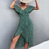 Casual Dresses Wayoflove Ladies Spring Summer Sexy Straps Women Green Off Shoulder Ruffles Casual Beach Dresses Female Floral Print Dress 230309