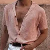 Polos Masculinos Cardigã de Malha Sólida Camisas Pólo Primavera Verão Manga Curta Sexy Botões Decote em V Camisa de Algodão