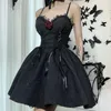 Sıradan elbiseler Coolfel Dark görünüyor siyah lolita jacquard slip elbise dantel bel prenses kızlar parti cosply cos