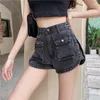 Shorts femininos jeans feminina High Women Women Casual Senhoras Moda de bolso largo Jeans curta Jeans curtos