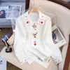 Women's Blouses Cartoon Embroidery White Long Sleeve Shirt Women's Spring Vintage French Court Style Chic Thin Blouse Female