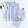 Women's Sleepwear Women Spring Pajamas Cotton Gauze Crepe Sleepwear Long Sleeve Print Two Piece Set Loungewear Thin Casual Loose Home Clothes 230309