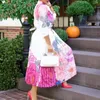 Casual klänningar 2023 Autumn Women Dress Fashion Floral Pullover Empire Långärmad afrikanska damer faller kläder för