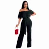 Women's Jumpsuits & Rompers Sexy Off Shoulder Ruffle Jumpsuit Women Fashion Slim Flare One Piece 2023 Bodycon Night Club Party For WomenWome