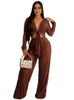 Ethnic Clothing 2 Piece Set African Clothes Women Lace Up Crop Tops Wide Leg Pants Suits Autumn Solid Pleated Sexy Outfits