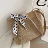 Evening Bags Ladies Summer Casual Straw Woven Top-handle Handbag Vintage Silk Ribbon Large Capacity Shoulder Underarm For WomenEvening