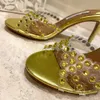 Cinghia abbellita in cristallo Aquazzura Slifori con tacco alto muli Muli Rhinestone TPU Casa Slifori di lusso Sandali tacco calzature di fabbrica 35-42 con scatola