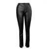 Women's Pants Women Faux Leather Pant Pockets Bottom Slit Trousers Autumn Elegant High Waist Office Lady Vintage Leisure