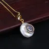 Choker Tiny CZ Paled Double Round Disc Disk Charm Natural Freshwater Pearl Bead Chic Gold Link Chain Pendant Halsband för kvinnor