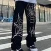 Mens Pants Jeans Highend Korean Version Loose Straight Wide Leg Spider Printing High Street Long Men Streetwear 230309loefLOEF