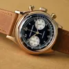 Zegarek Hruodland Rose Gold Quartz Chronograph Chronograph Męskie zegarki VK64 Sapphire Bubble Glass Skórzanie 316L Stal nierdzewna zegarek dla mężczyzn