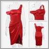 Casual jurken ah yuan stretch satin elegante jurk vrouwen hoge split een schouder sexy feest 2023 zomer met visbeen vestidos