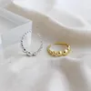 Cluster Rings S925 Sterling Silver Fine Simple Geometric Beaded Glossy Gold-plated Opening Adjustable Women Retro Jewelry