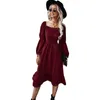 Dames T-shirts Stijlvolle A-lijnjurk voor vrouwen Girl Franse lange mouwen Spring herfst Maxi Elegant Square Neck Chiffon Drop