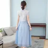 Vêtements ethniques 2023 broderie chinoise Qipao dentelle robe élégante Cheongsam col montant Oriental gland conception bleu fête formelle