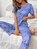 Women's Sleepwear Cozy Pink Pajamas Set Printed Short Sleeve Top & Elastic Waist Pants For Valentine's Gifts, Women's Loungewear & Sleepwear