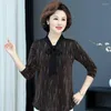 Blouses Femmes Noir Bow Noeud Collier Rouge Doré Femmes Printemps Cravate Cou Brillant Tissu Brillant Top Lady Élégant Smart Casual Vêtements XXXXXL