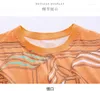 Women's T Shirts 2023 Summer Fashion Print Orange Women Satin Short Sleeve Tops